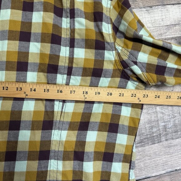 Duluth Trading Women's Flannel Shirt Plaid Blue Button Front Roll Tab - Picture 7 of 7